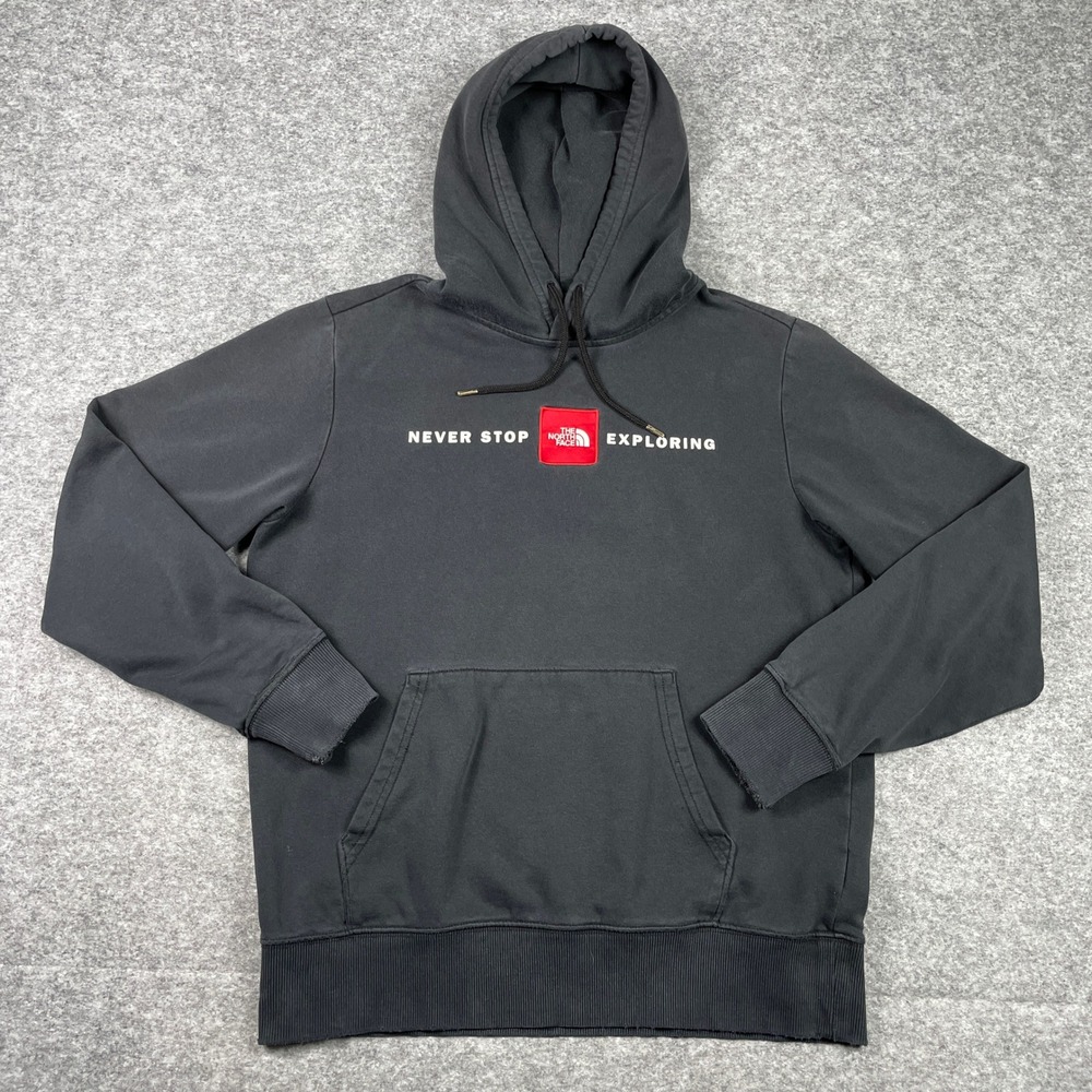 The North Face Hoodie Mens M Black Red Box Never Stop Exploring Pullover A3X9J